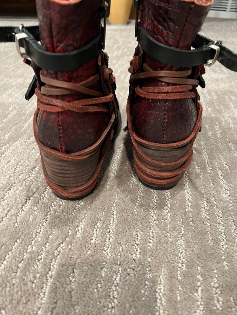 FreeBird Red Distressed Leather Buckle Ankle Boots great condition - Picture 3 of 7